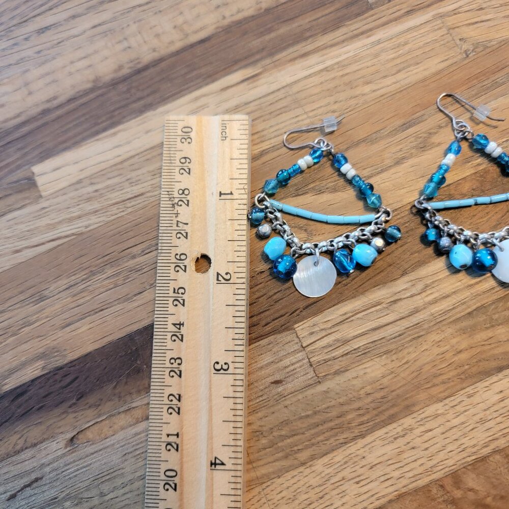 2" Trapezoid Blue Beaded Dangle Earrings - Picture 8 of 8